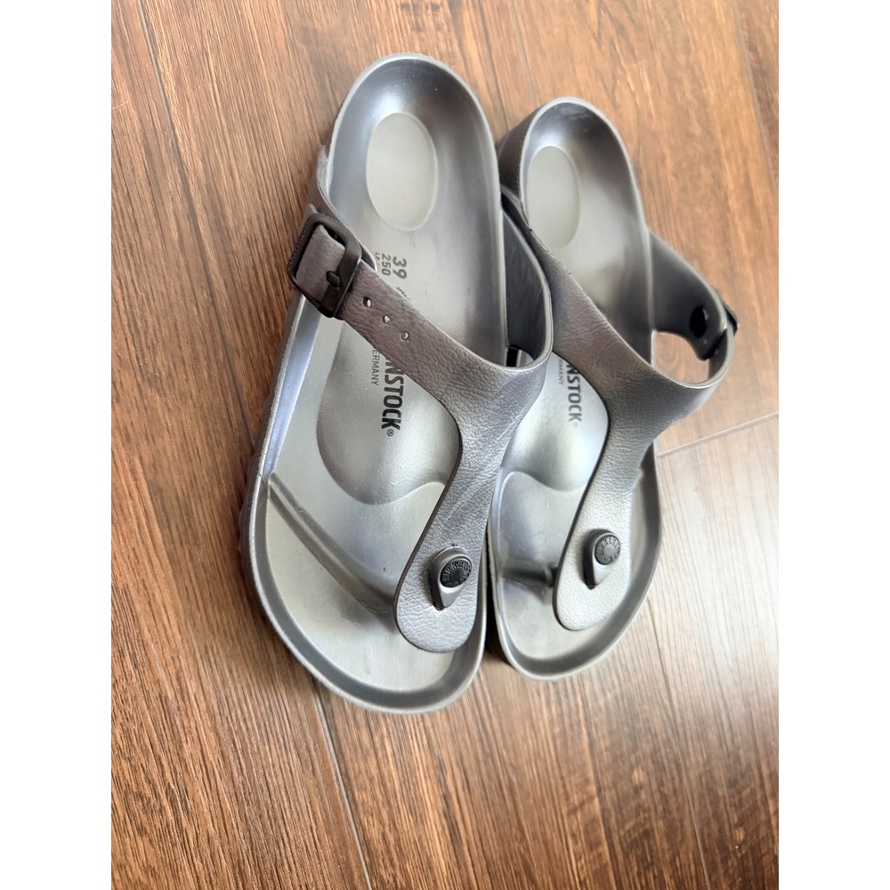 Birkenstock Gizeh EVA Metallic Silver Thong Sandals Womens 39 L8 M6